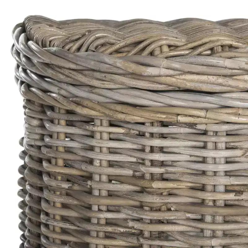 Grey Rattan Laundry Hamper with Lid – Half-Moon, Single Compartment
