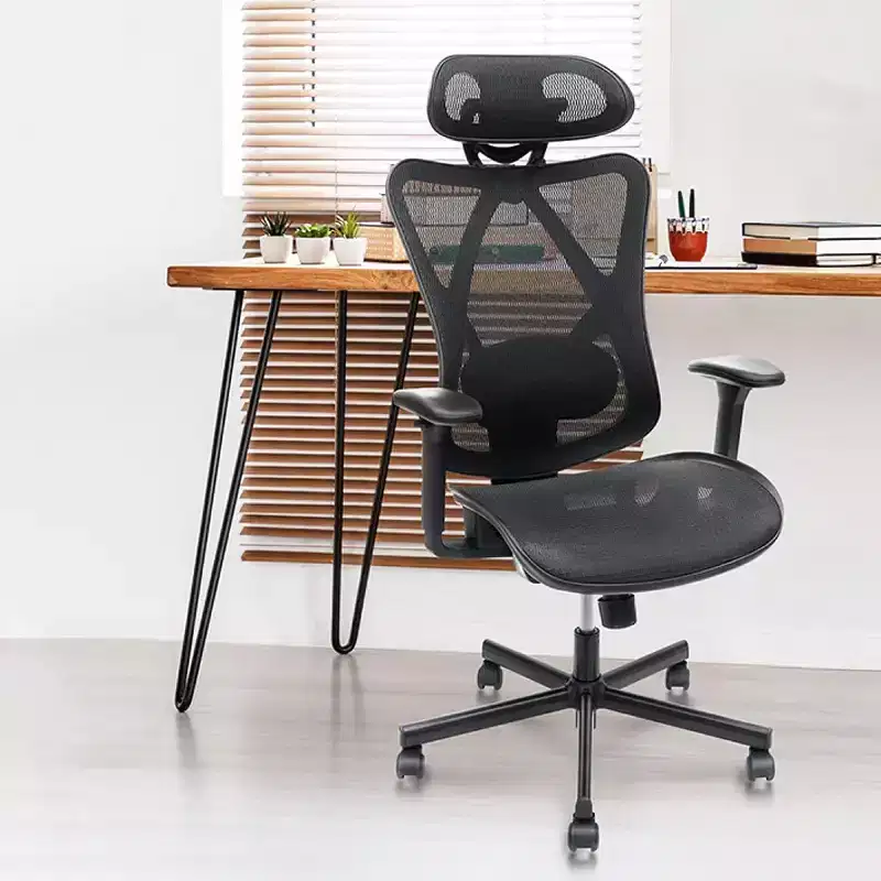 Mesh Ergonomic Office Chair with Adjustable Lumbar Support, Armrest and Headrest, Criss Cross Chair for Home, Office, Black