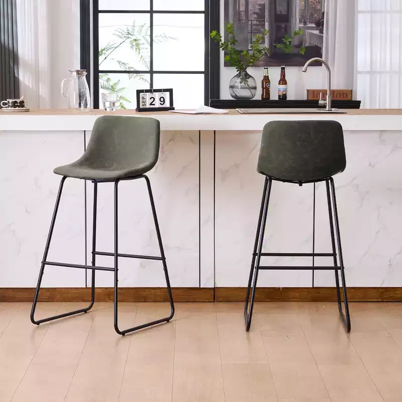 FERPIT Faux Shearling Counter Height Bar Stools Set of 2, Upholstered Bar Stools with Footrest