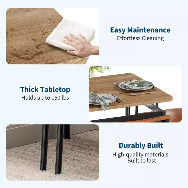 5 Piece Dining Table Set, with 4 PU Upholstered Chair
