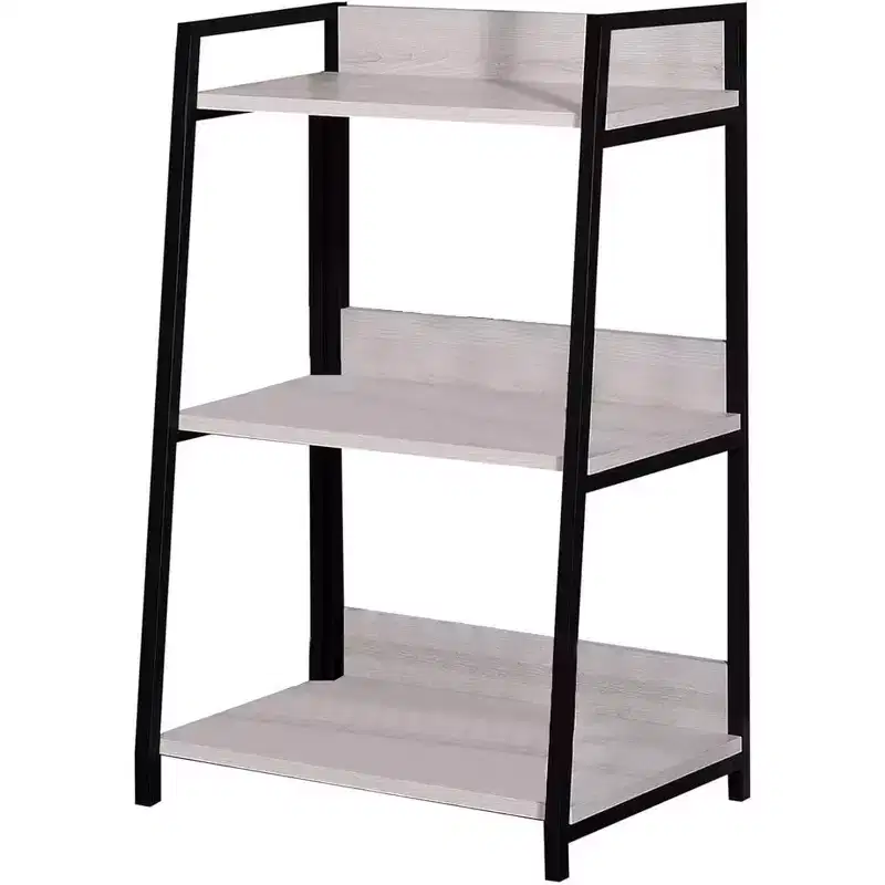 HomeRoots 37 Natural and Black Metal Three Tier Ladder Bookcase