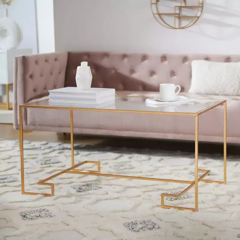 Artisan Iron Coffee Table with Glass Top - Gold, 41