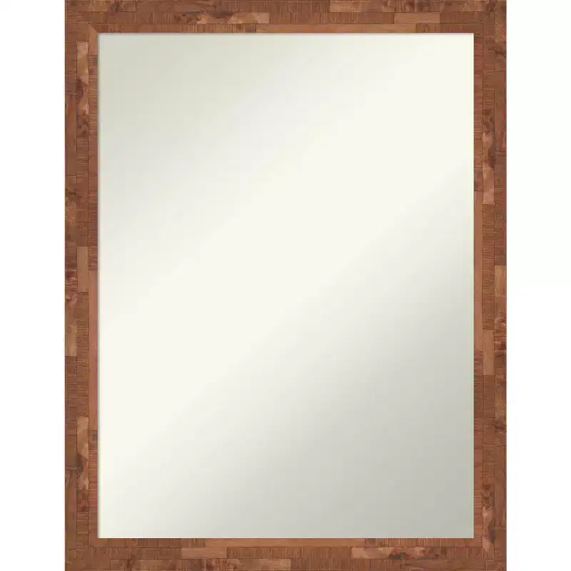 21" x 27" Non-Beveled Light Pecan Wood Wall Mirror - : Modern Design, Includes Mounting Hardware