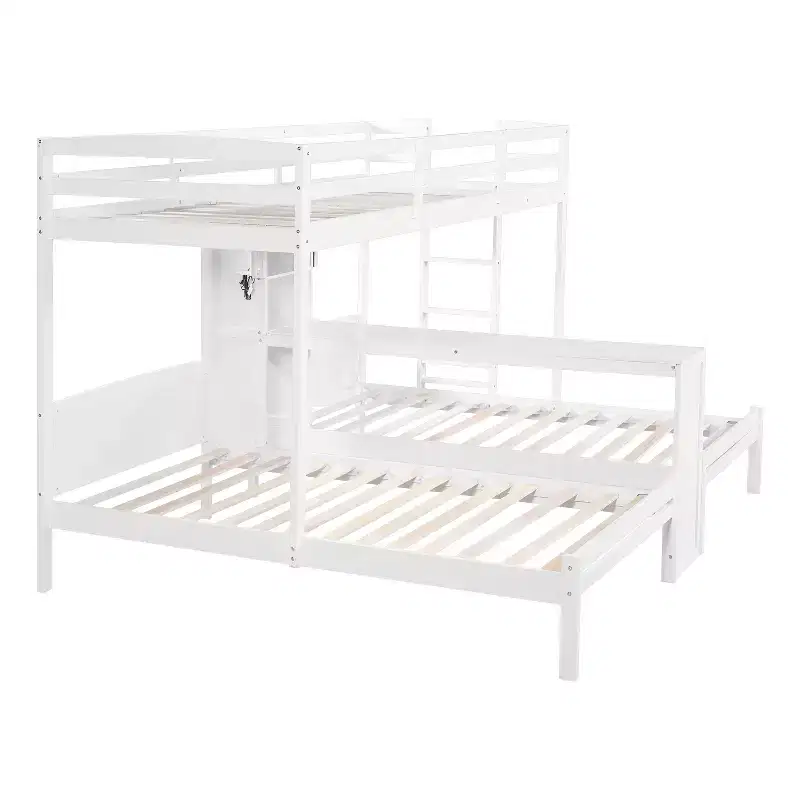 Luxystar Twin over Twin and Twin Bunk Bed with Built-in Desk, Bookcase and Lights