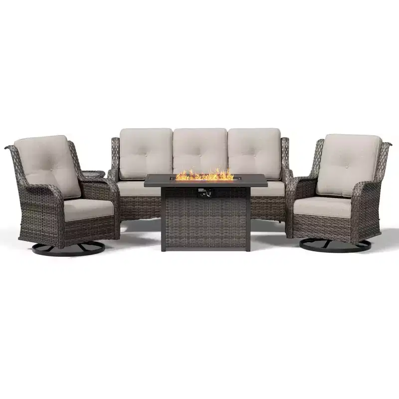 UPTIOT Premium 3-Seat Outdoor Sofa Set with Fire Pit & Swivel Chairs