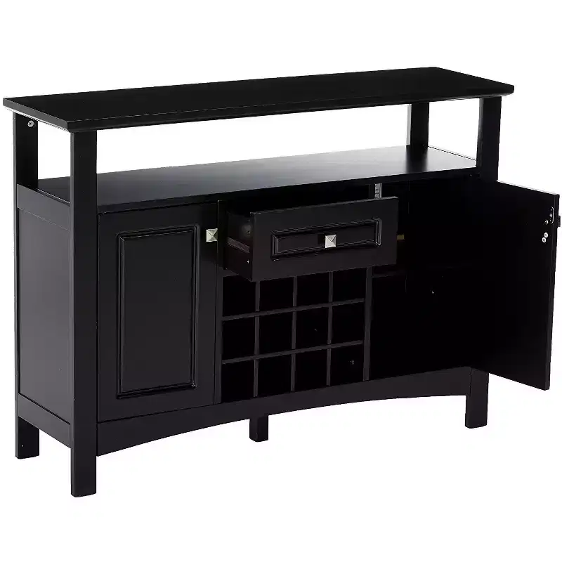 Kings Brand Furniture Walston 9 Bottle Capacity Wine Rack Buffet Server Console Table with Glass Doors, Espresso