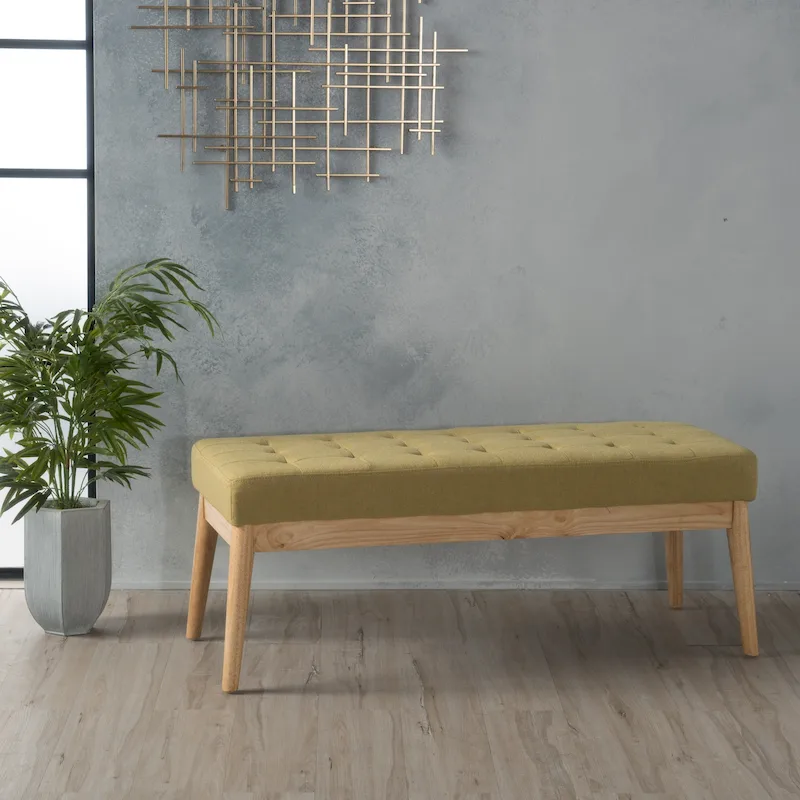 Saxon Mid-century Tufted Fabric Ottoman Bench by  - 43.00 L x 15.75 W x 17.00 H