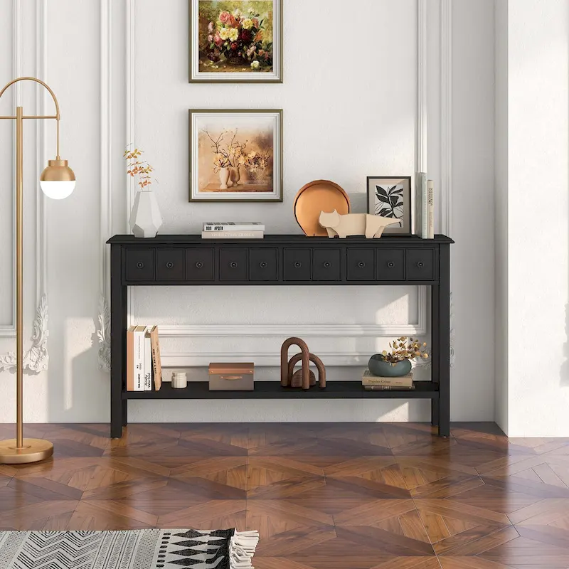 Costway 60 Console Table Retro Entryway Sofa Table with 4 Drawers & - See Details