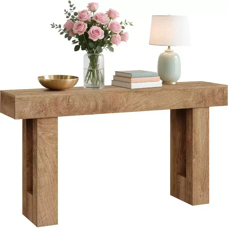 COZONY 63 Rustic Oak Console Table  Narrow Farmhouse Entryway Table with Open Shelf for Living Room, Hallway, Sofa Back