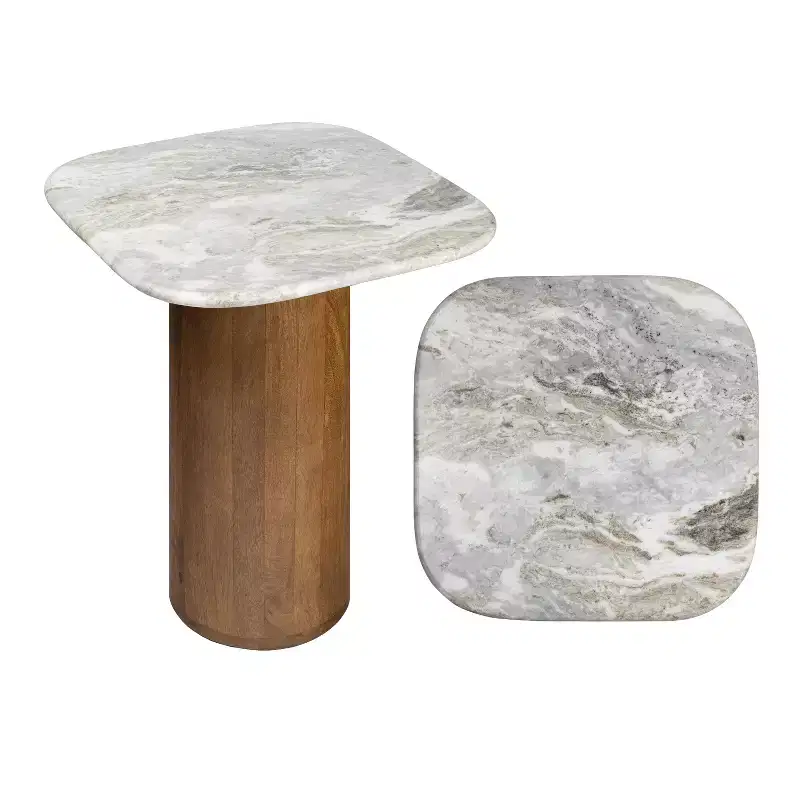 JONATAHN Y Milos 18 Rustic Minimalist Square Marble/Wood Accent Table