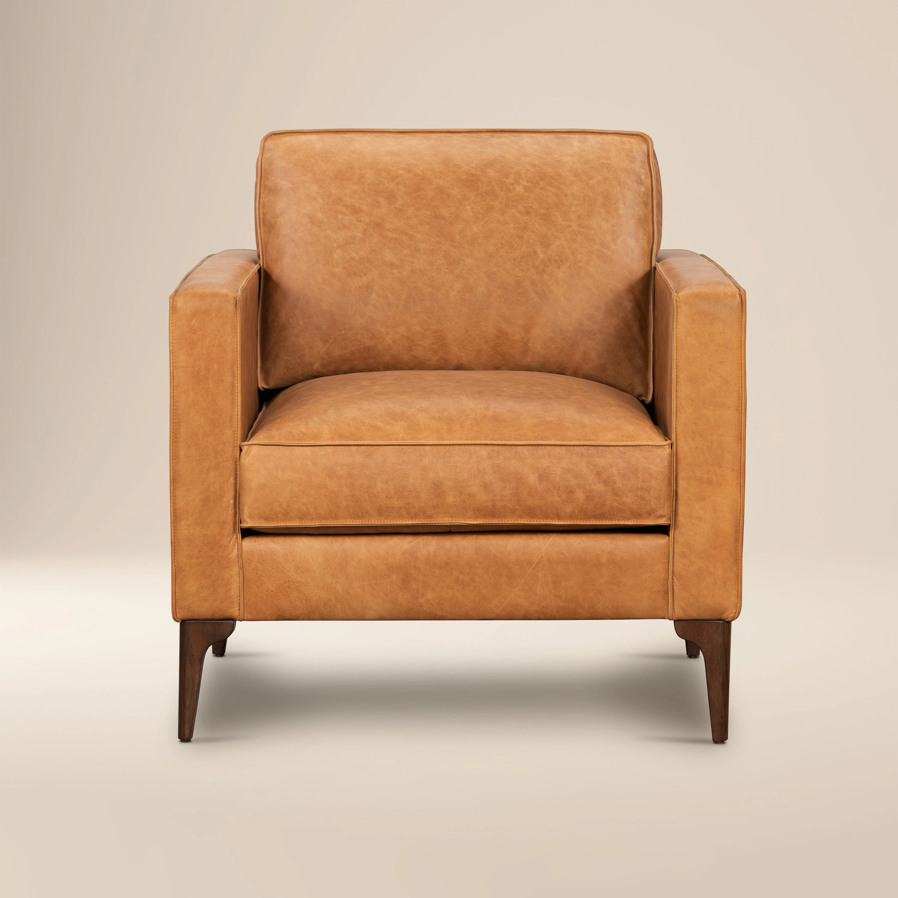 Modern Cognac Tan Leather Lounge Chair with Kiln-Dried Wood Frame