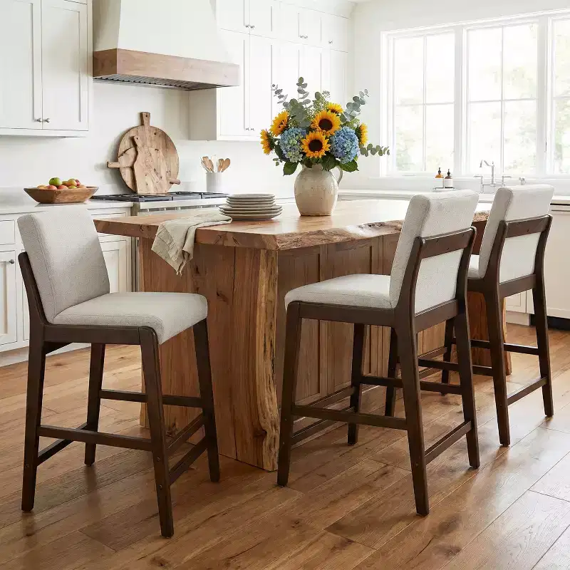 Christopher Knight Home Yvette Mid-Century Modern Rubberwood Upholstered Bar Stools (Set of 4)