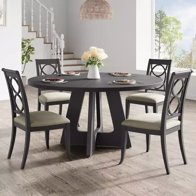 47 Dining Table Set for 4 to 6, Round with Wooden Top and Pedestal Base for Dining Room, Kitchen Room (No Chairs)