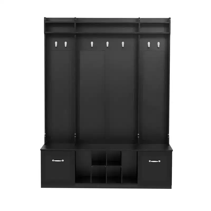 Entryway Hall Tree with Bench and Coat Rack, Featuring 7 Hooks, 2 Large Drawers and Adjustable Shelves, Ideal for Hallways and Living Rooms