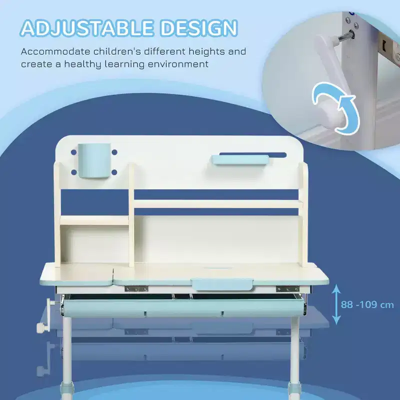 Kids Adjustable Desk with Tilt Desktop and Drawer - Blue