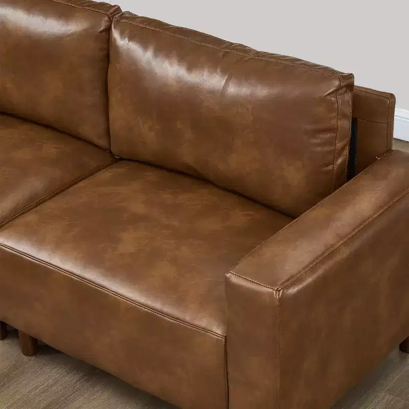 GDFStudio Arvin 112 Modern 3-Seat Faux Leather Upholstered Sectional Sofa with Ottoman