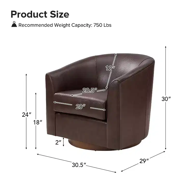 Molly Modern 360-degree Swivel Barrel Genuine Leather Chair with Solid Wood Base|ART OF LIVING DESIGNS