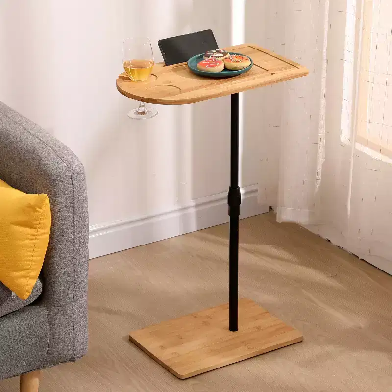 JVNOXK 2-in-1 Bamboo Couch Tray Table, Height Adjustable C-Shaped Side Table for Living Room Bedroom and Office