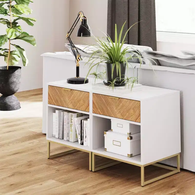 Nathan James Set of 2 Kensi Wood Herringbone Nightstands