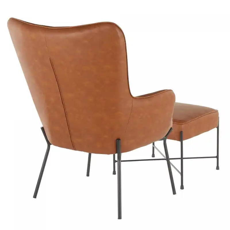 Faux Leather Industrial Accent Lounge Chair and Ottoman - Camel