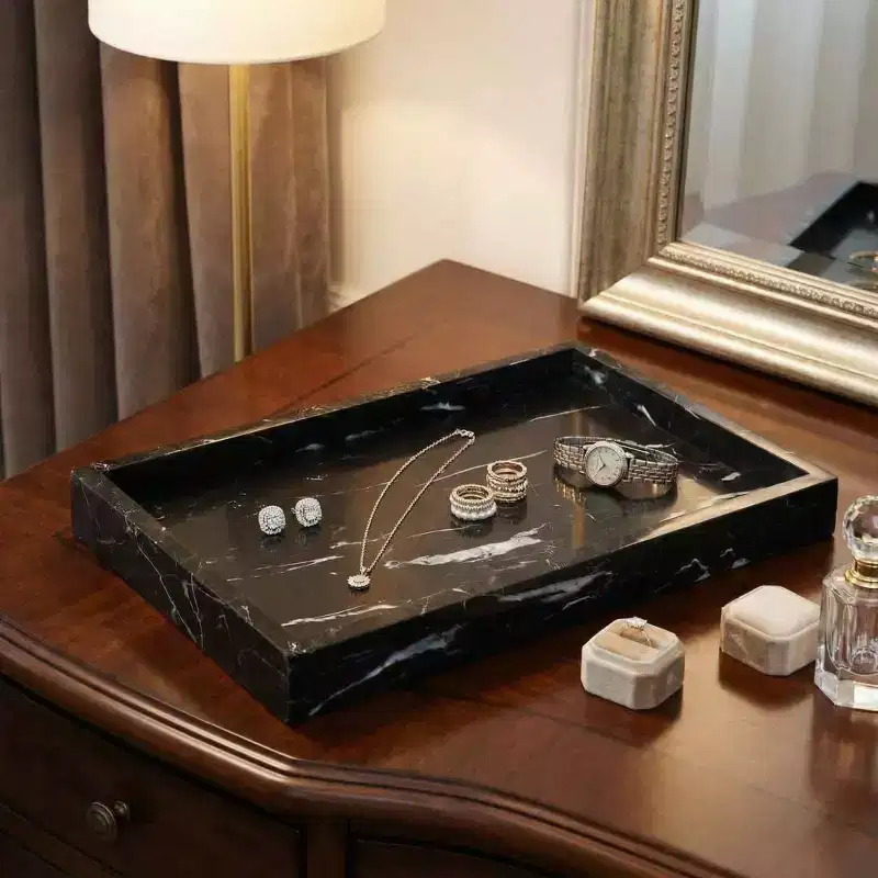 Natural Marble Jewelry Tray Organizer for Vanity and Bathroom