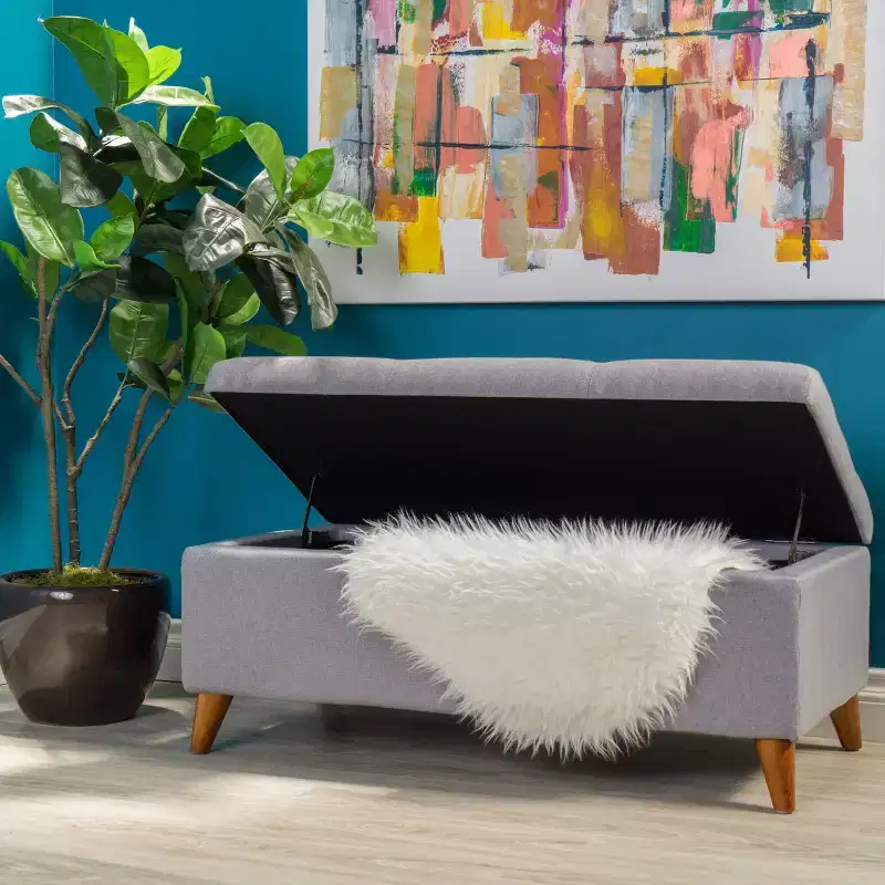 Tufted Button Storage Ottoman Bench Hinged Lid Solid Wood Legs Entryway Bedroom 38