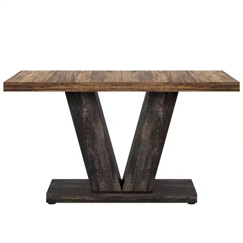 MAYEERTY 47 Inch Farmhouse Dining Table, Wooden Kitchen Dinner Table with Heavy Duty Pedestal Base