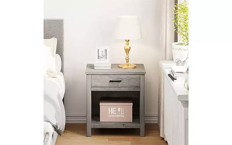 GustoWave 22 width Nightstand with Drawer,Grey Night Stand End Table Living Room with Storage Shelf,Wooden Bedside Table for Bedroom Nursery Office