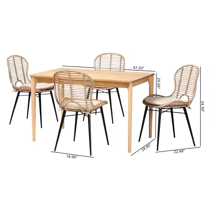 Baxton Studio Brenna Modern Bohemian Wood 5-Piece Dining Set