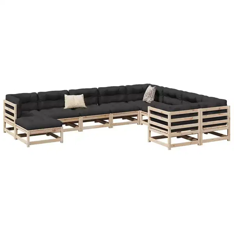 vidaXL Garden Sofa Set Solid Pine Wood Large Modular - Natural Pine Without Cushion