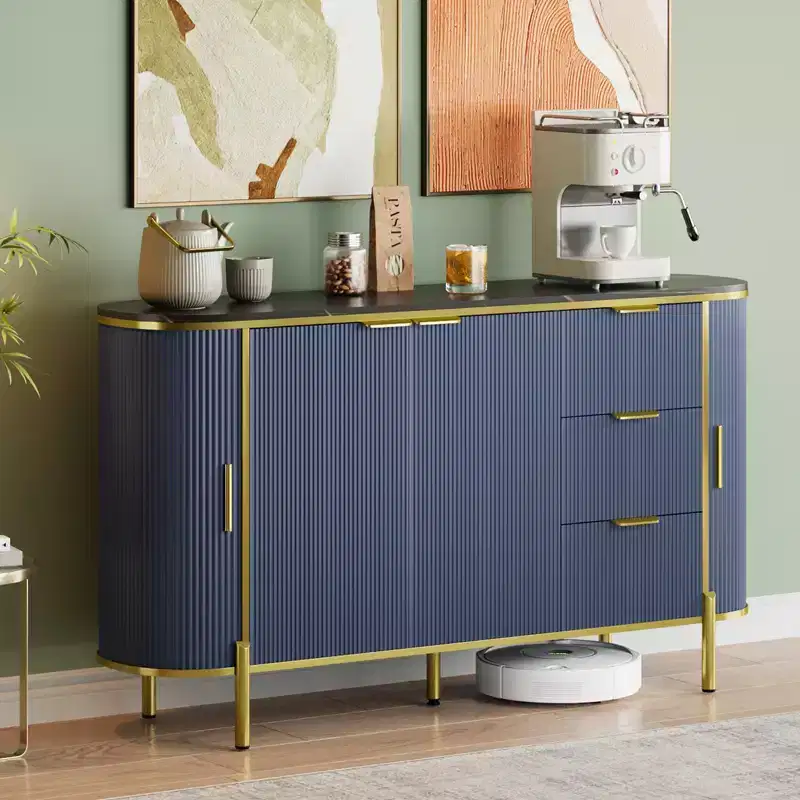 3 Drawers and Adjustable Shelves,Fluted Sideboard Buffet Cabinet, for Dining Living Room