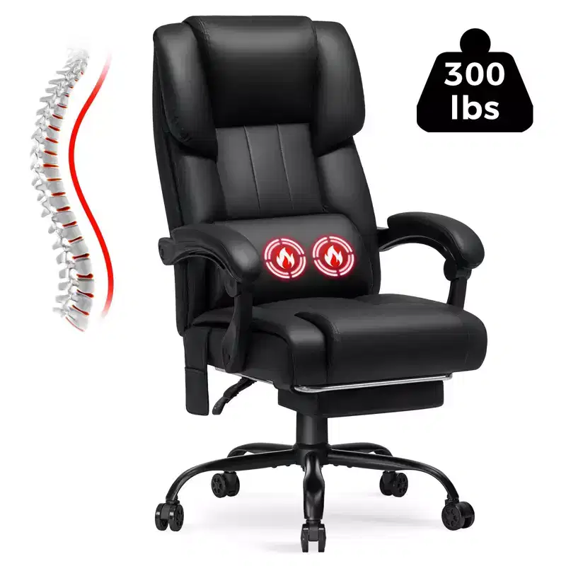 Heated Massage Executive Office Chair with Adjustable Armrests, Footrest & Reclining Backrest
