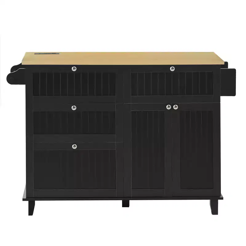 Farmhouse Kitchen Island with Drop Leaf, Drawers, Power Outlet and 2 Seats