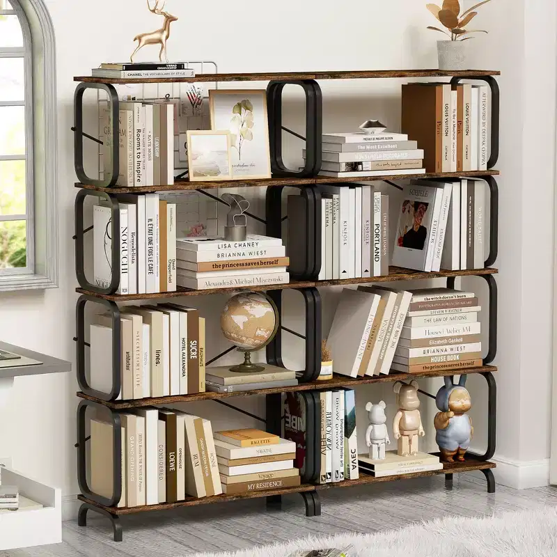 5-Tier Industrial Bookshelf, Rustic Tall Bookcase, Vintage Storage Organizer, Multipurpose Utility Storage Shelf