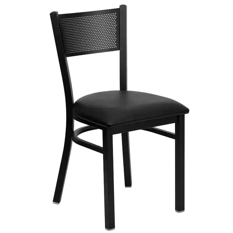 Black Grid Back Metal Restaurant Chair