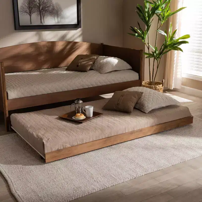 Twin Veles Trundle Bed Ash Walnut - Baxton Studio: Rubberwood Frame, No Box Spring Needed