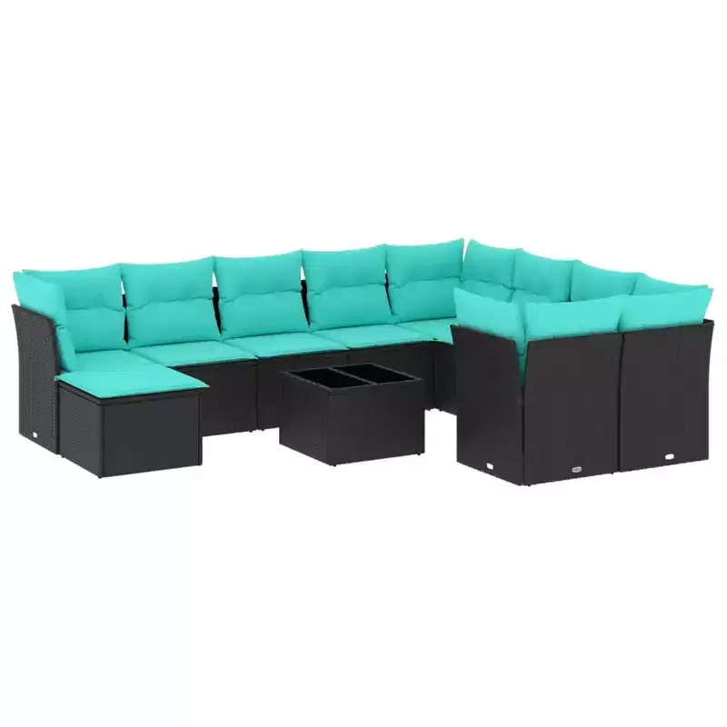 vidaXL 11 Piece Patio Sofa Set with Cushions Black Poly Rattan