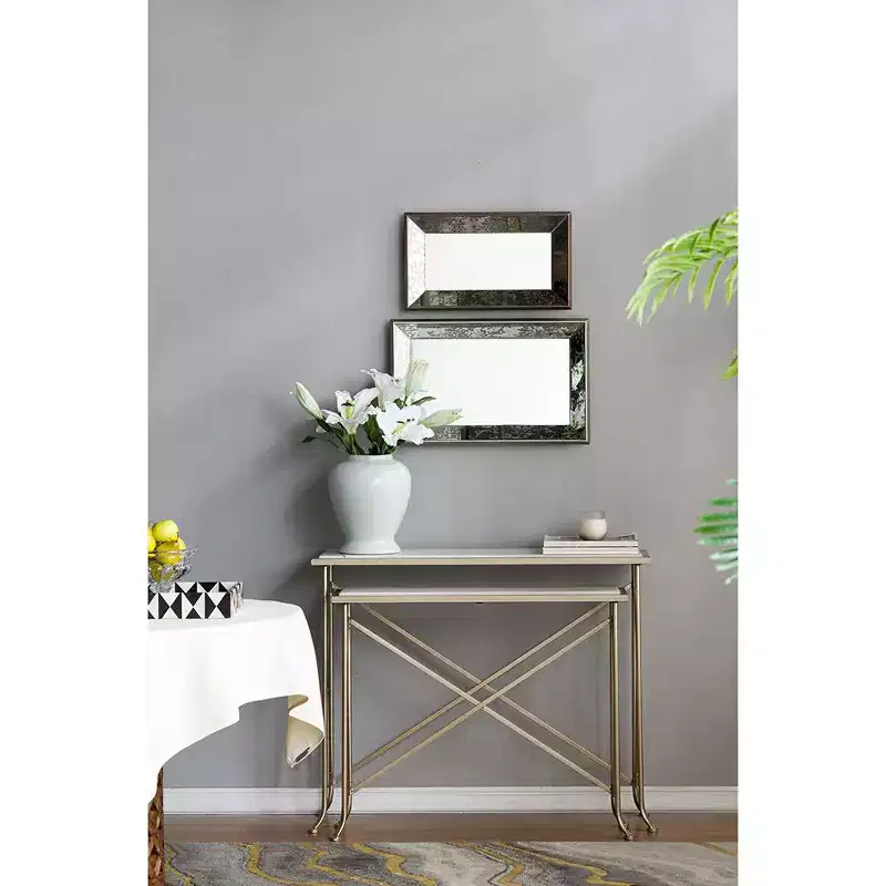 20 x 12 Inch Rectangular Wall Mirror with Vintage Floral Frame