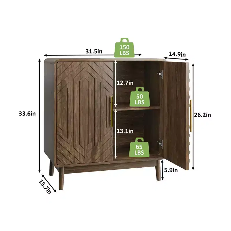 MDF & Solid Wood Sideboard Buffet Cabinet 33.46''H x 31.5''W x 15.75''D