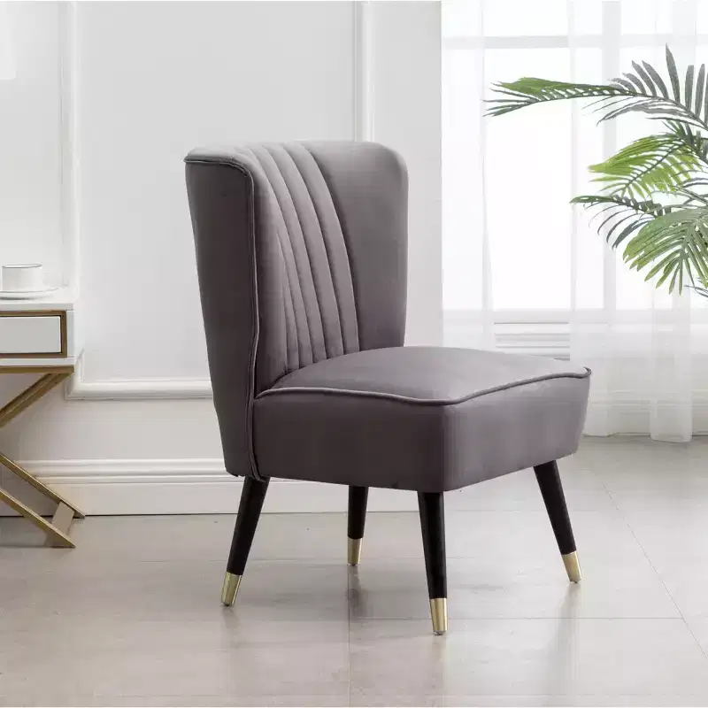 Contemporary Velvet Upholstered Accent Chair, Gray, Living Room Armchair