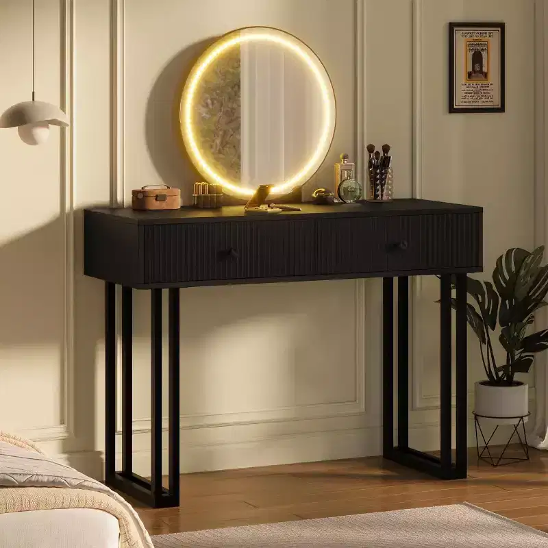Lighted Vanity Desk with Mirror and 2 Drawers