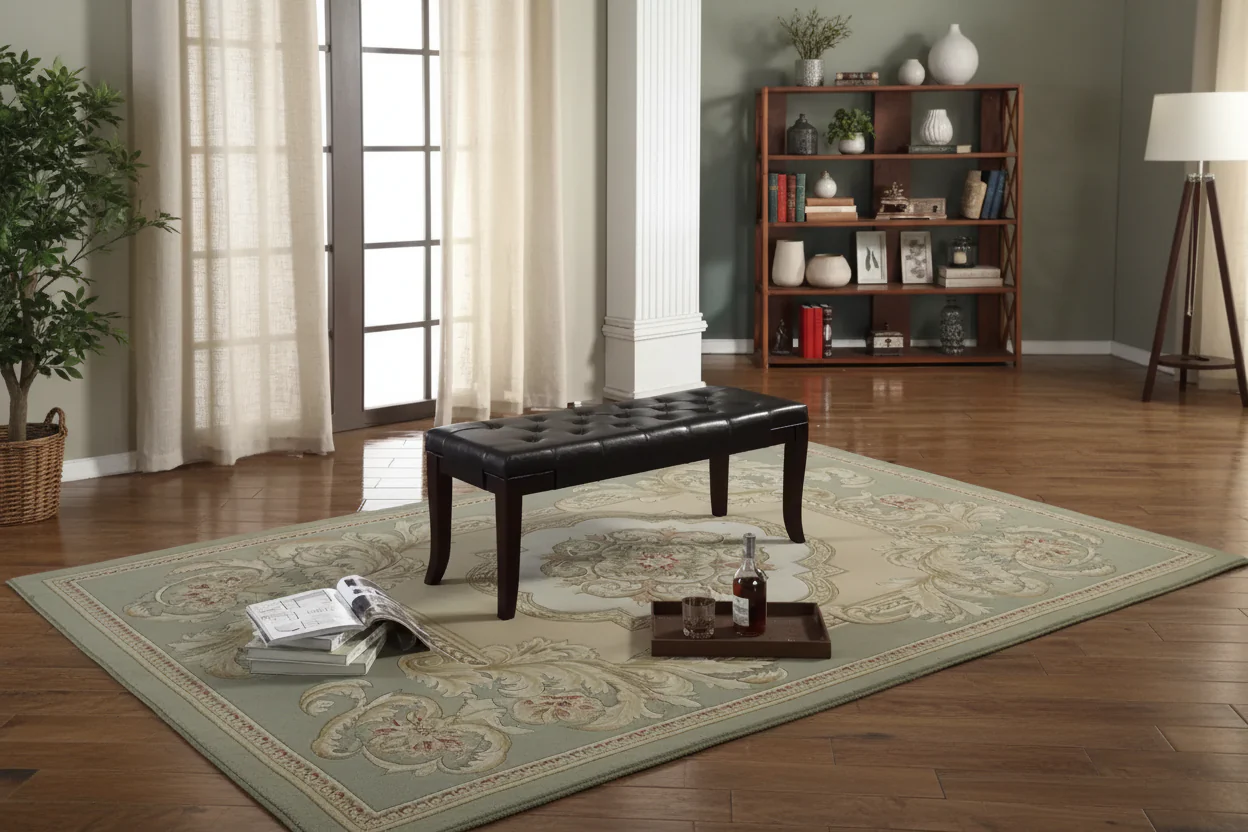 Espresso Faux Leather Tufted Ottoman Bench