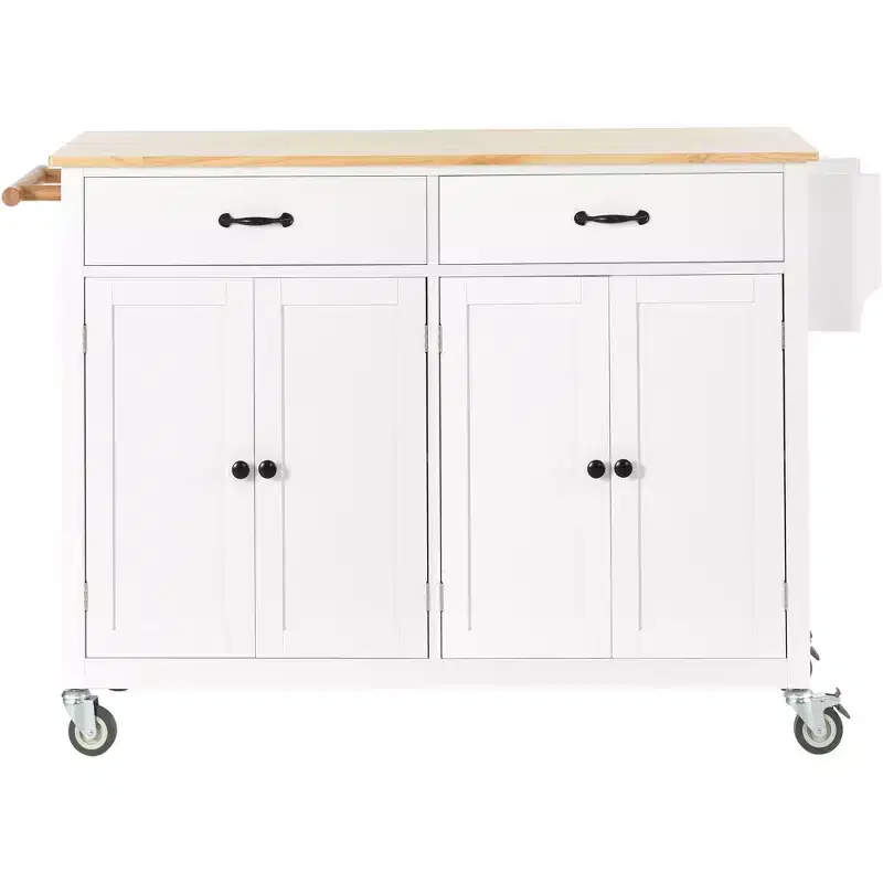 Whisen Modern Wood Kitchen Island with Spice Rack and Drawers