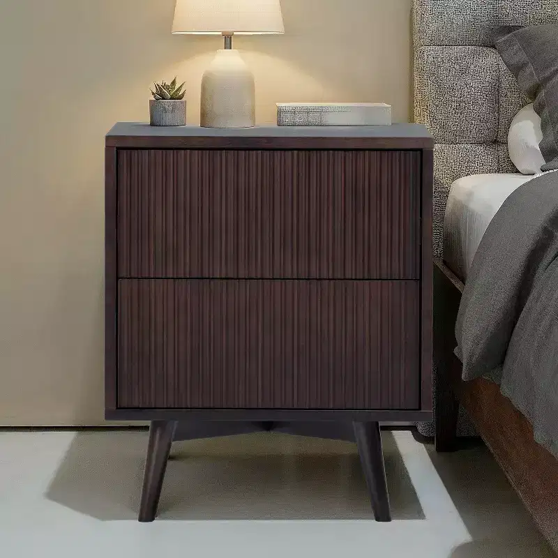 Teamson Home Tremolo Modern Boho 2-Drawer Nightstand with Solid Wood & Contemporary Fluted Fronts