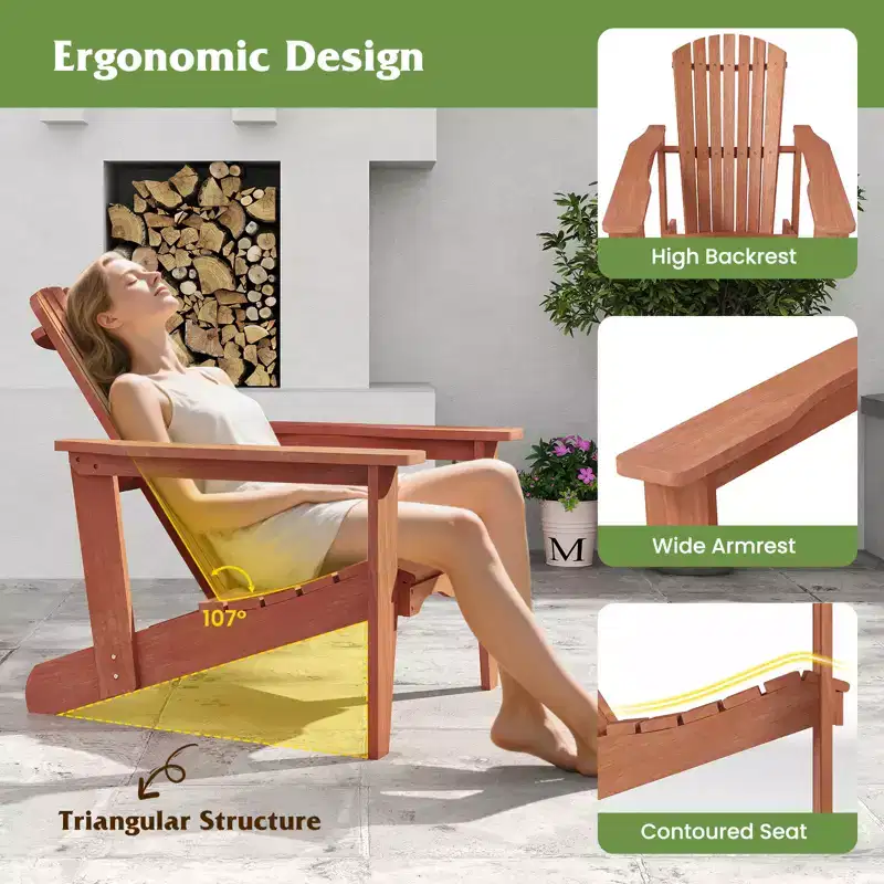 Costway 4PCS Solid Wood Garden Chair w/ High Backrest Wide Armrests & Contoured Seat