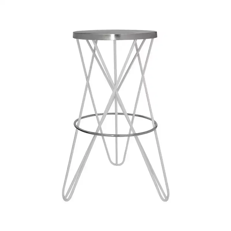 White Round Iron Bar Stool, Backless, Seats 1