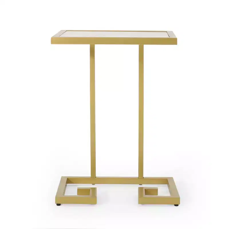 Modern Glam C Shaped End Table Gold - : Sleek Side Table, Tempered Glass Top, Iron Frame