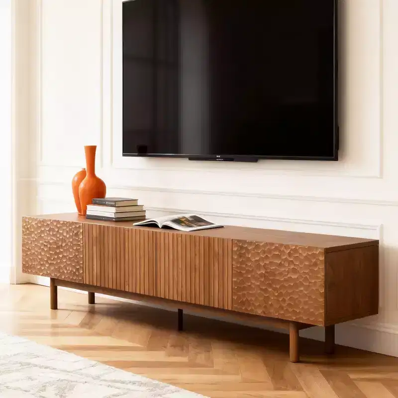 86.6 Inch TV Stand for TVs up to 90 Inches with Storage Cabinets and Wood Legs