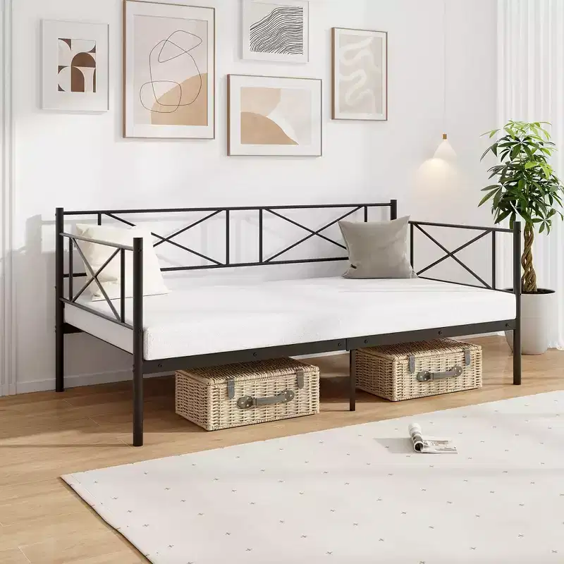 Twin Size Metal Daybed Modern Platform Bed w/ Heavy-duty Metal Slat Support