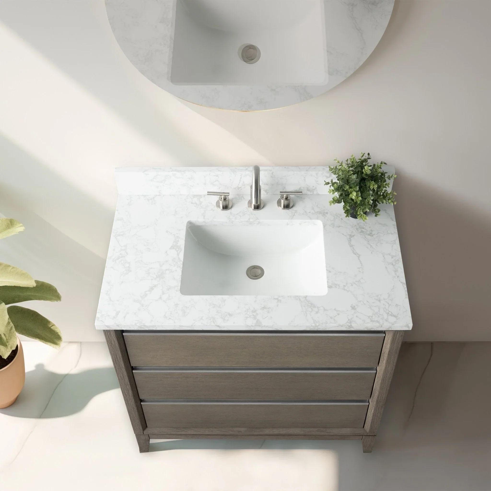 Vanity Art Bathroom Vanity with Ceramic Sink and Engineered Marble Top